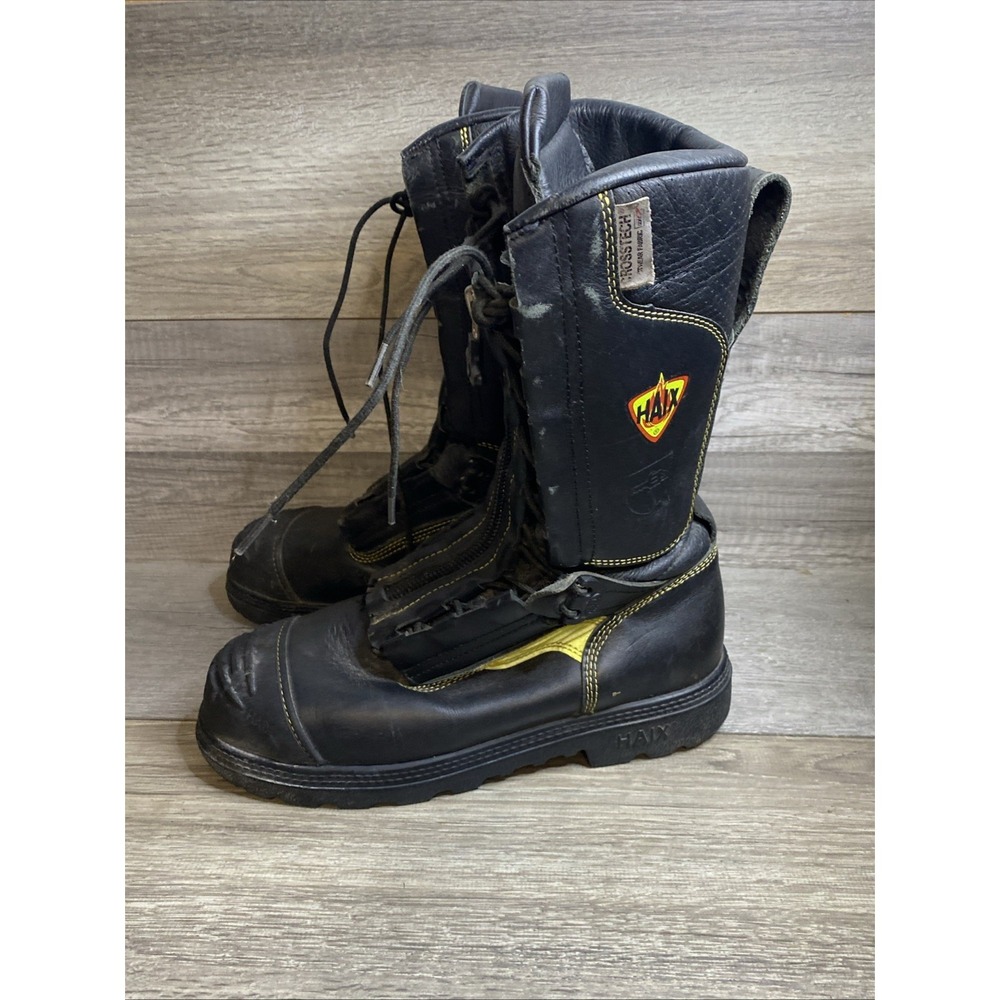HAIX Fire Hunter Firefighter Boots 9M  Black Leather Steel Toe Bunker‎